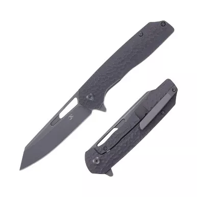 Kansept Shard Circle Woodgrain Ti Folding Knife 3.5in Stonewash Reverse Tanto